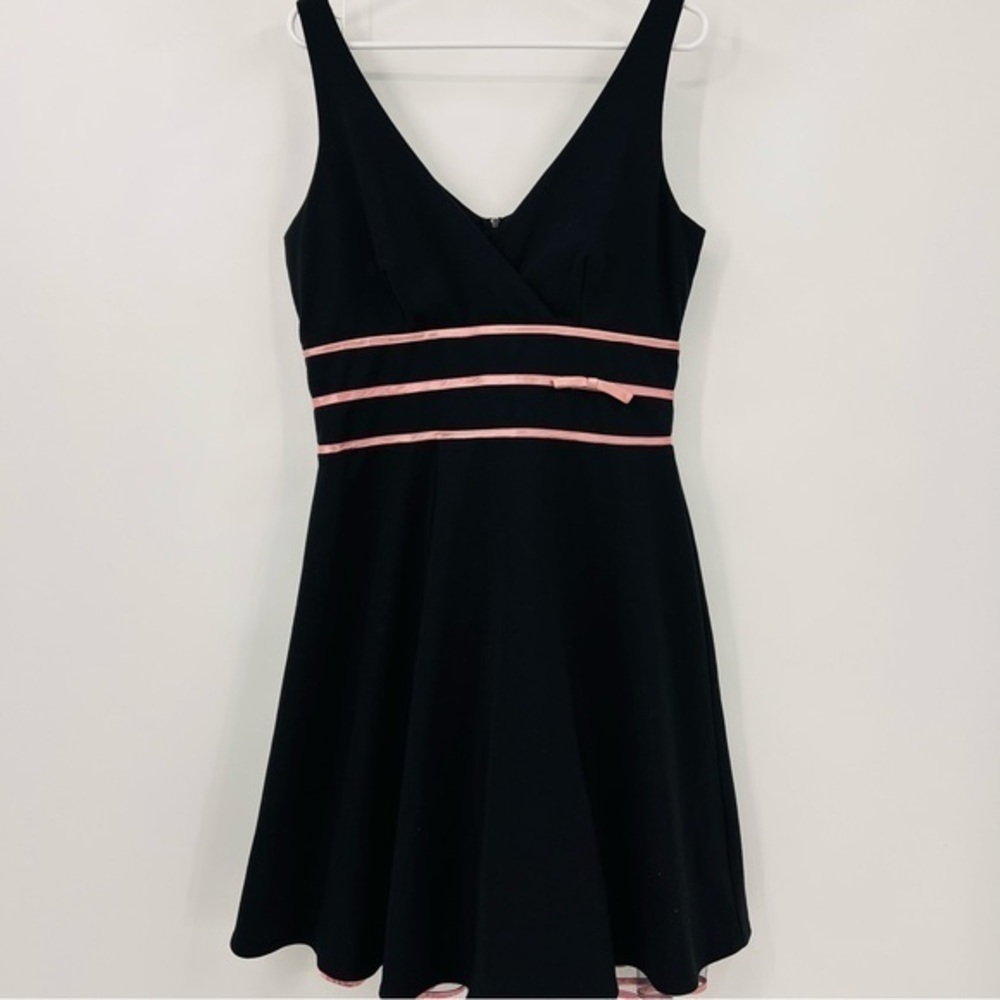 Hyphen Dress Black & Pink Slightly Stretchy Fit & Flare Vintage Bow Size 13/14